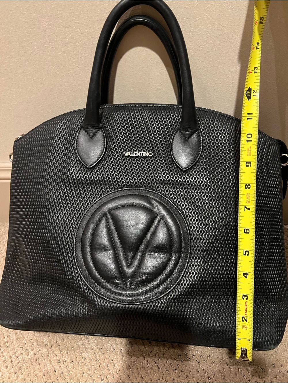 Valentino Black Textured Logo Tote satchel Bag - Picture 5 of 10